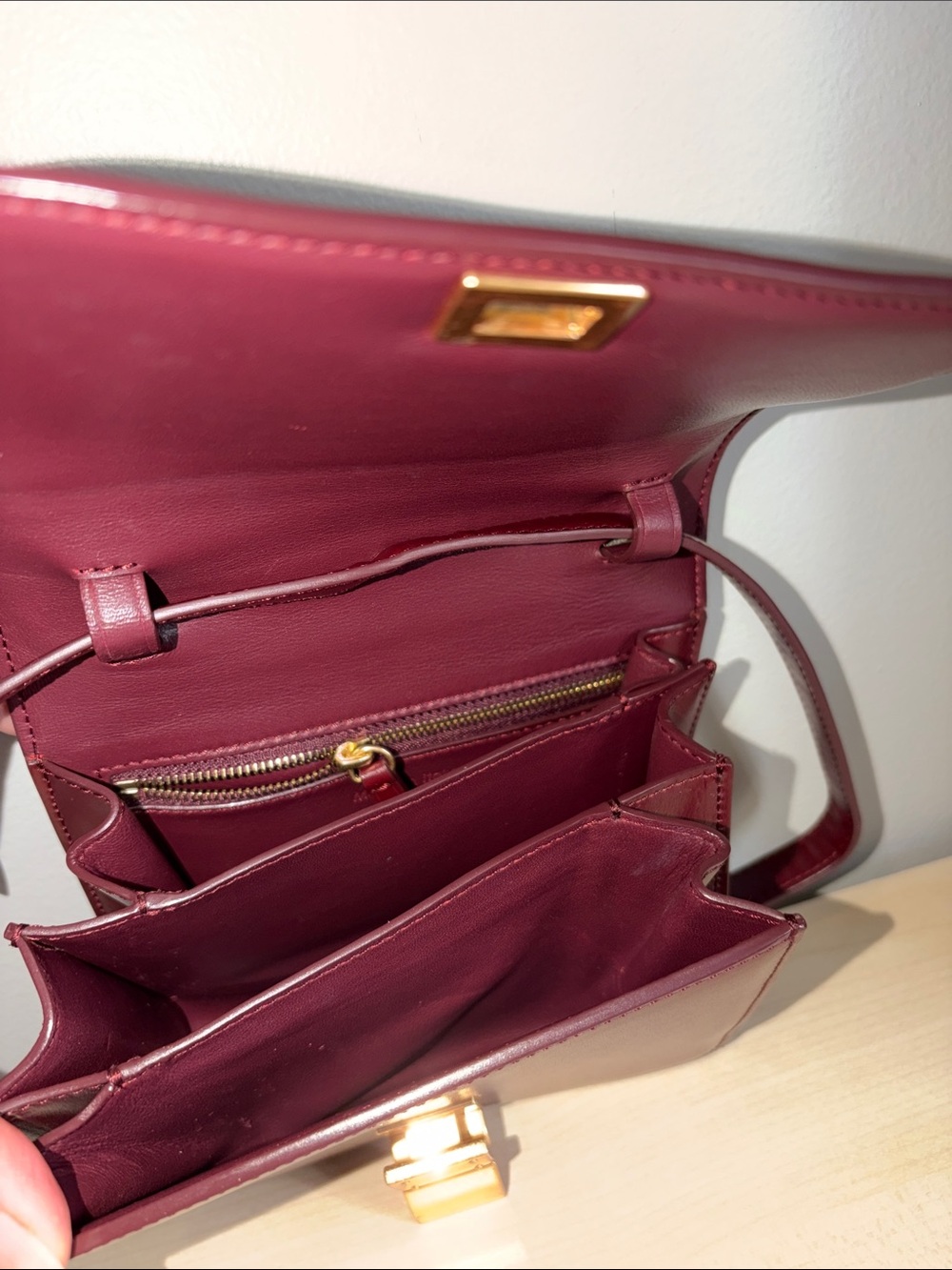 Women's Burgundy Leather Crossbody Bag - Classic Structured Style - Picture 8 of 8